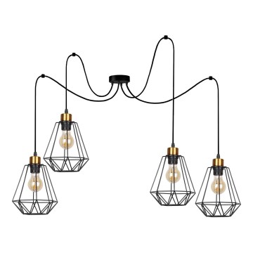 Candeeiro suspenso PRIMO 4xE27/60W/230V aranha preto/dourado