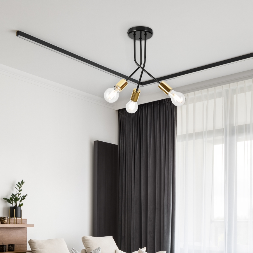 Candeeiro suspenso PRIYA 3xE27/15W/230V preto
