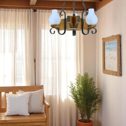 Candeeiro suspenso QUEEN 3xE14/40W/230V faia