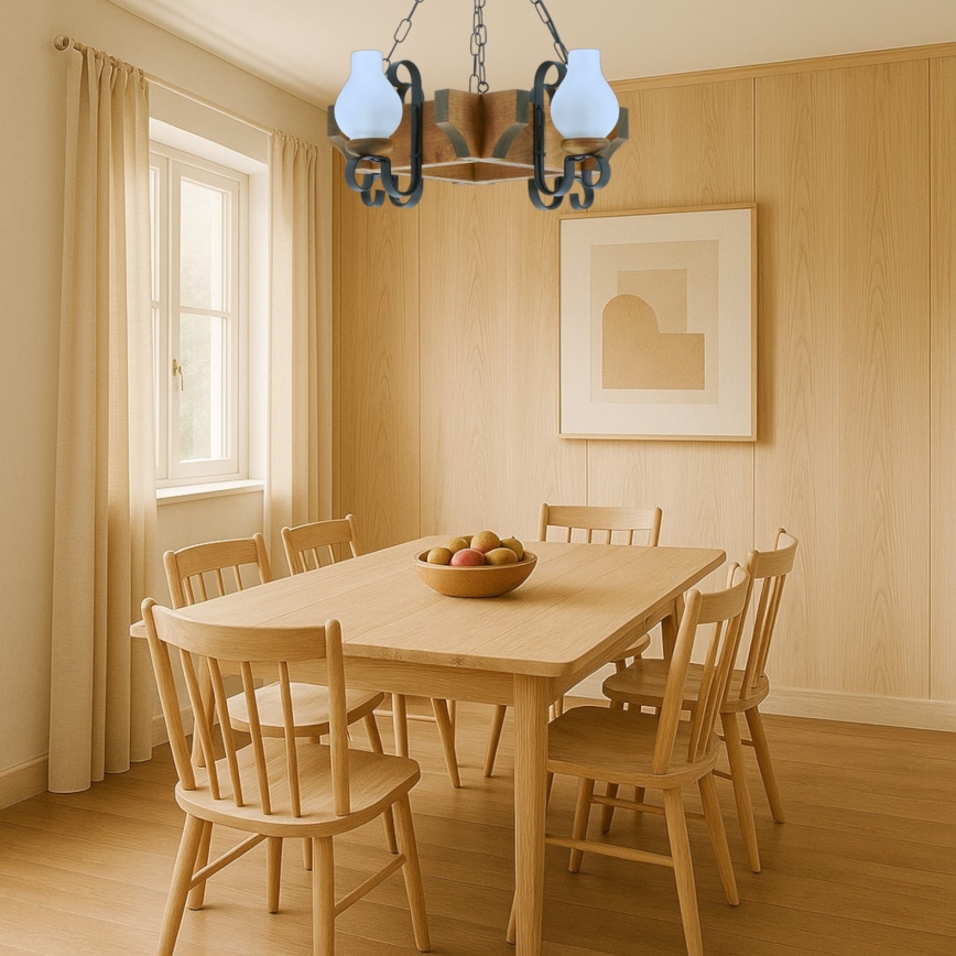 Candeeiro suspenso QUEEN 4xE14/40W/230V faia - FSC certificado