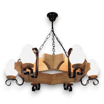 Candeeiro suspenso QUEEN 6xE14/40W/230V faia - FSC certificado