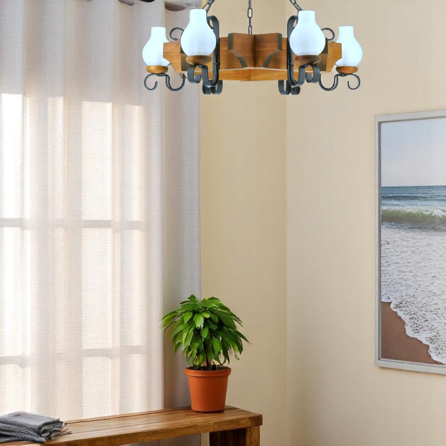 Candeeiro suspenso QUEEN 6xE14/40W/230V faia - FSC certificado