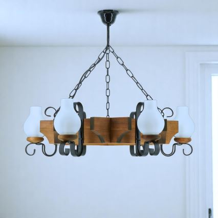 Candeeiro suspenso QUEEN 6xE14/40W/230V faia - FSC certificado