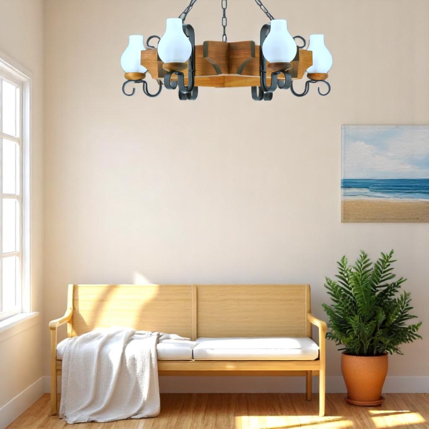 Candeeiro suspenso QUEEN 6xE14/40W/230V faia - FSC certificado