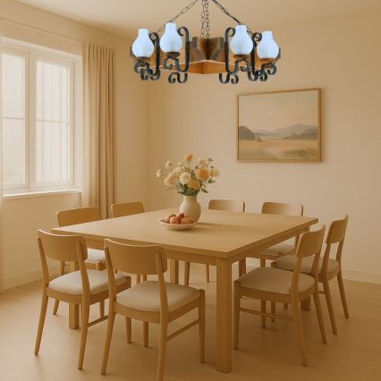 Candeeiro suspenso QUEEN 8xE14/40W/230V faia