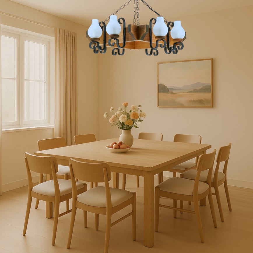 Candeeiro suspenso QUEEN 8xE14/40W/230V faia