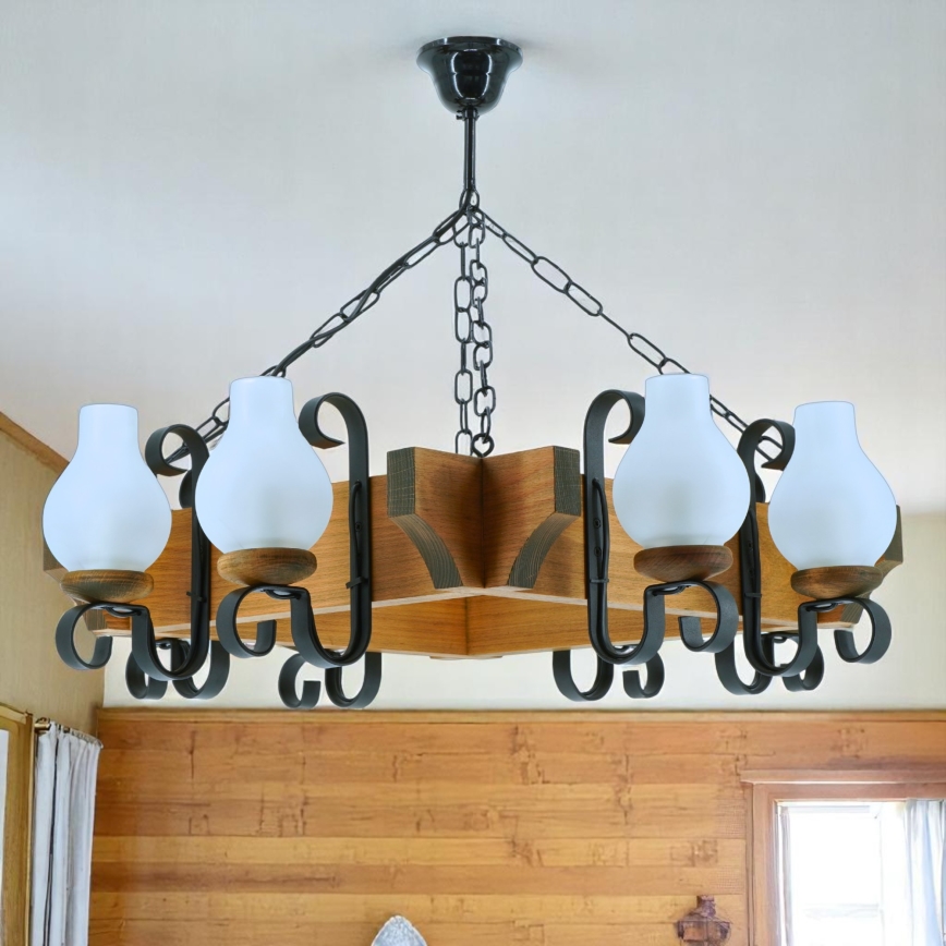 Candeeiro suspenso QUEEN 8xE14/40W/230V faia