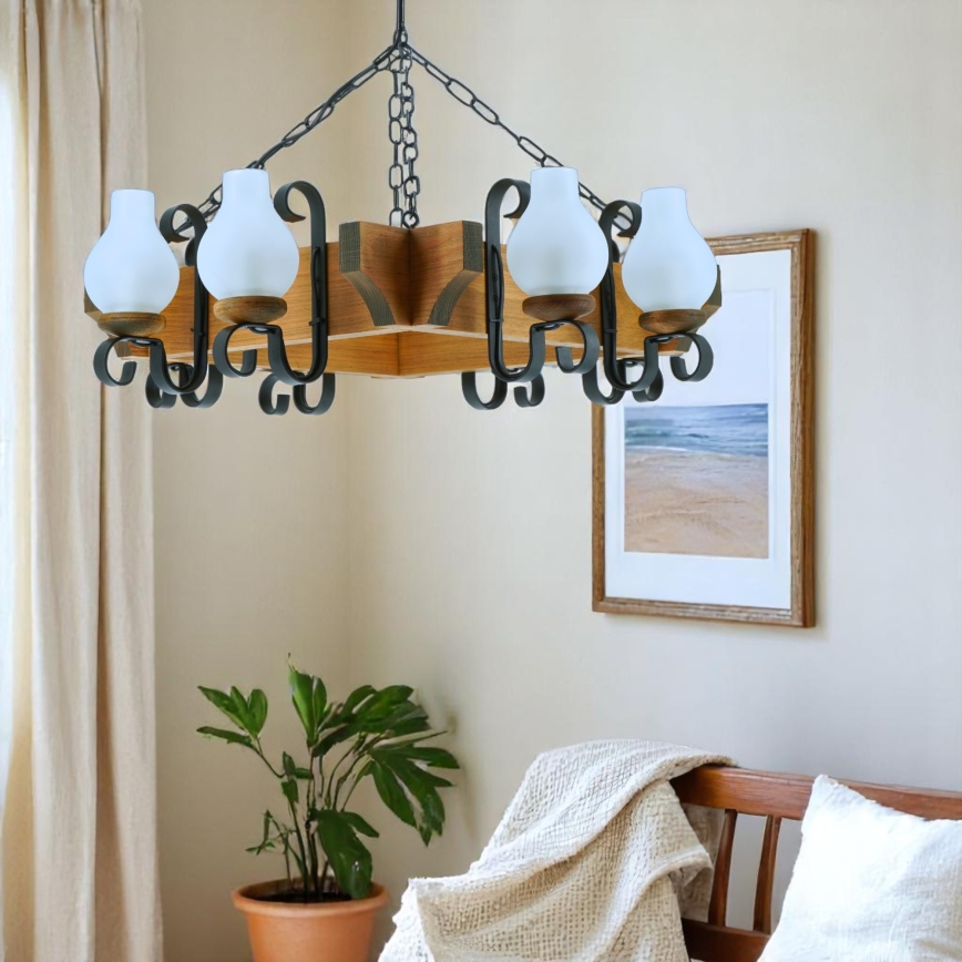Candeeiro suspenso QUEEN 8xE14/40W/230V faia