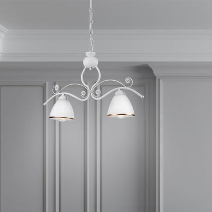 Candeeiro suspenso RETRO 2xE27/60W/230V branco mate