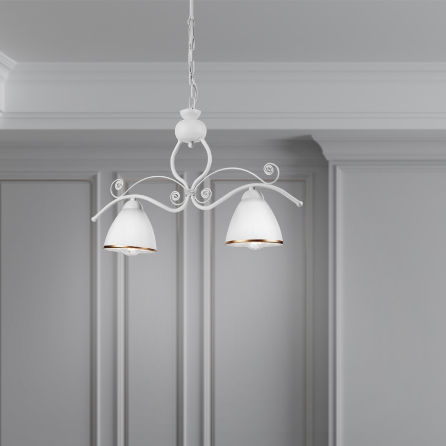 Candeeiro suspenso RETRO 2xE27/60W/230V branco mate