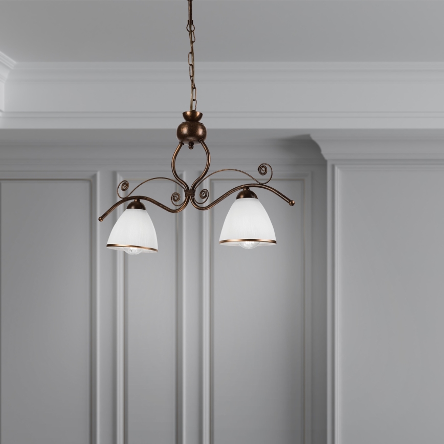 Candeeiro suspenso RETRO 2xE27/60W/230V cobre/pátina