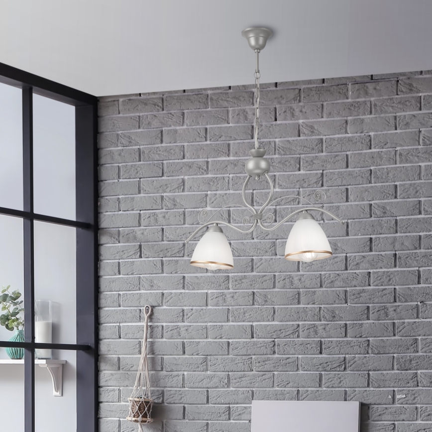 Candeeiro suspenso RETRO 2xE27/60W/230V prateado