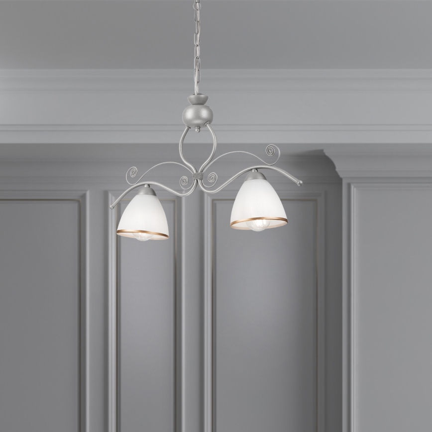 Candeeiro suspenso RETRO 2xE27/60W/230V prateado