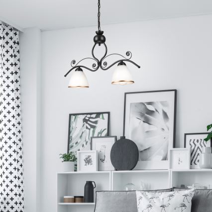 Candeeiro suspenso RETRO 2xE27/60W/230V preto