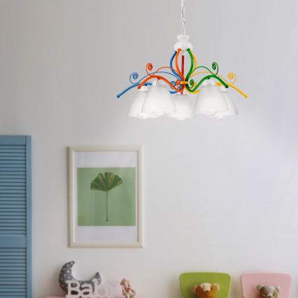 Candeeiro suspenso RETRO 5xE27/60W/230V branco/colorido