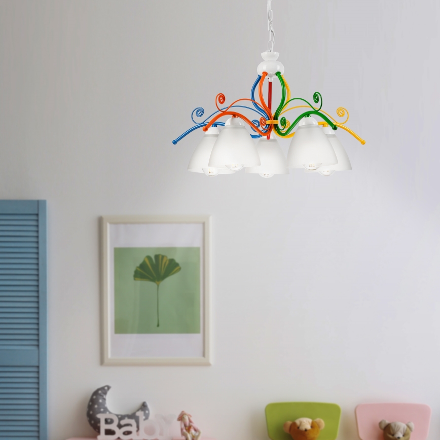 Candeeiro suspenso RETRO 5xE27/60W/230V branco/colorido