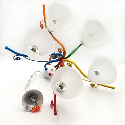 Candeeiro suspenso RETRO 5xE27/60W/230V branco/colorido