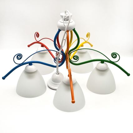 Candeeiro suspenso RETRO 5xE27/60W/230V branco/colorido