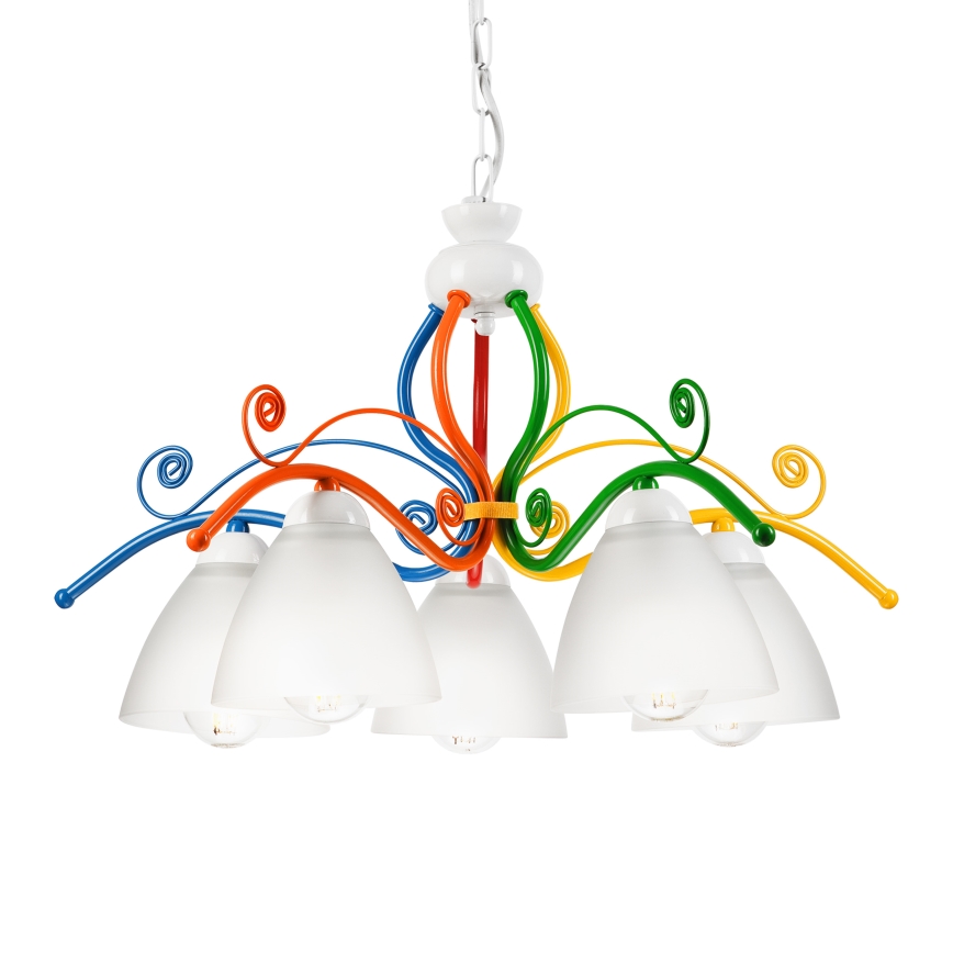 Candeeiro suspenso RETRO 5xE27/60W/230V branco/colorido