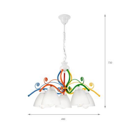 Candeeiro suspenso RETRO 5xE27/60W/230V branco/colorido