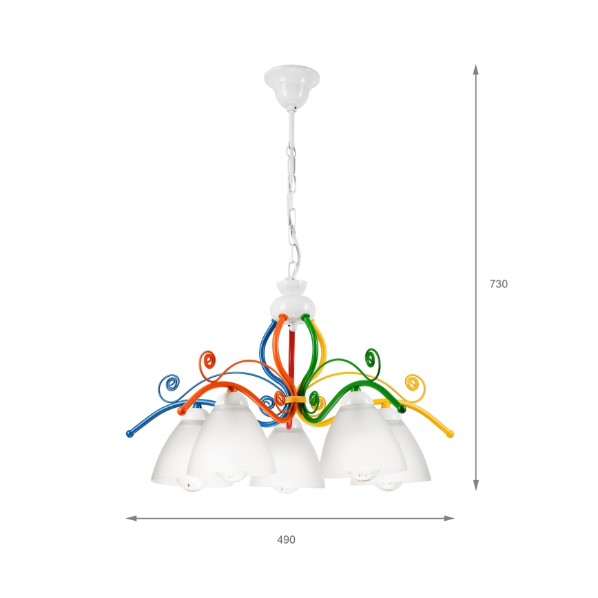 Candeeiro suspenso RETRO 5xE27/60W/230V branco/colorido