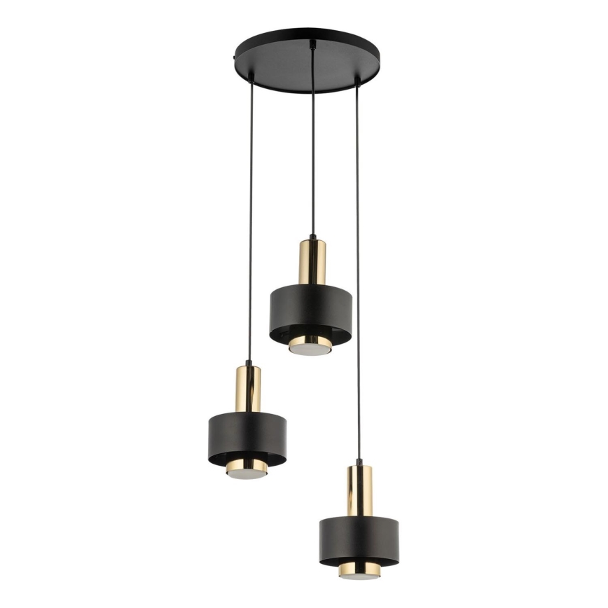 Candeeiro suspenso RIF LUX 3xGX53/12W/230V diâmetro 38 cm preto/dourado