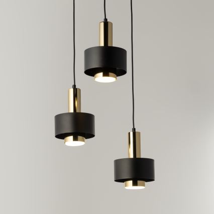 Candeeiro suspenso RIF LUX 3xGX53/12W/230V diâmetro 38 cm preto/dourado