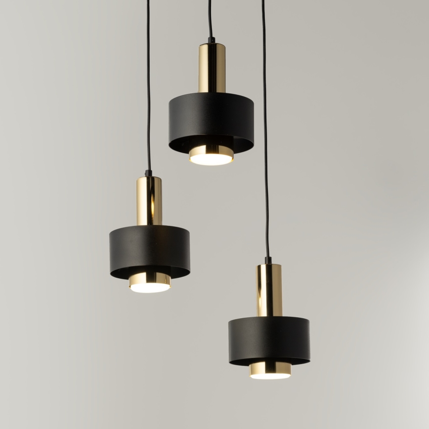Candeeiro suspenso RIF LUX 3xGX53/12W/230V diâmetro 38 cm preto/dourado