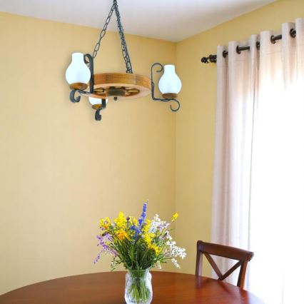 Candeeiro suspenso ROATA 3xE14/40W/230V faia