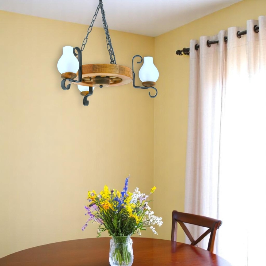 Candeeiro suspenso ROATA 3xE14/40W/230V faia