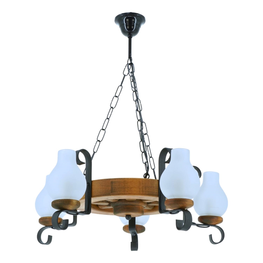 Candeeiro suspenso ROATA 5xE14/40W/230V diâmetro 30 cm faia