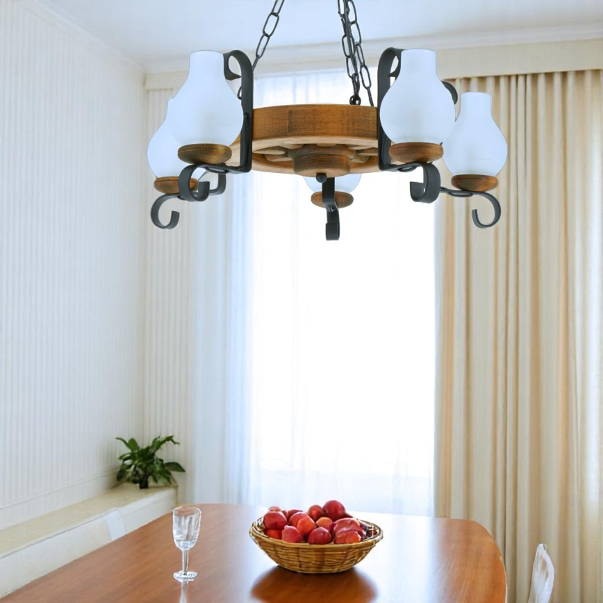 Candeeiro suspenso ROATA 5xE14/40W/230V diâmetro 30 cm faia