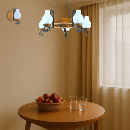 Candeeiro suspenso ROATA 5xE14/40W/230V diâmetro 30 cm faia