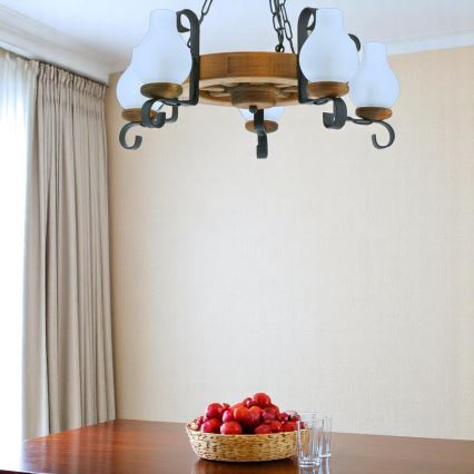 Candeeiro suspenso ROATA 5xE14/40W/230V diâmetro 30 cm faia