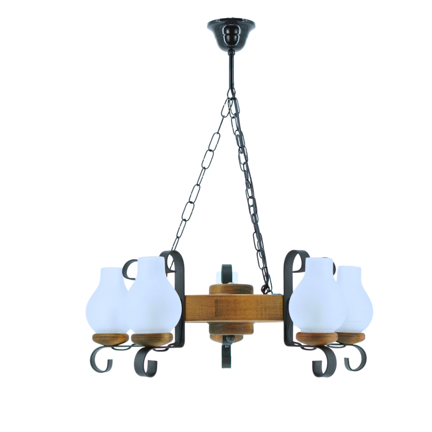 Candeeiro suspenso ROATA 5xE14/40W/230V diâmetro 30 cm faia