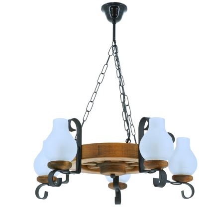 Candeeiro suspenso ROATA 5xE14/40W/230V diâmetro 30 cm faia