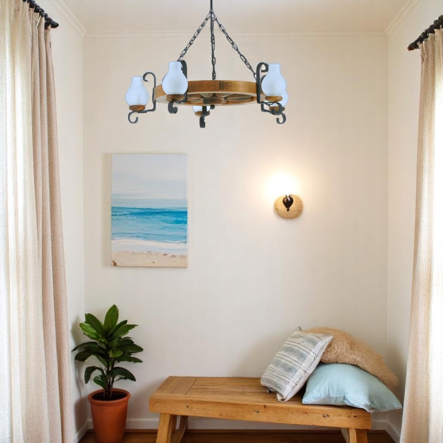 Candeeiro suspenso ROATA 5xE14/40W/230V diâmetro 70 cm faia - FSC certificado