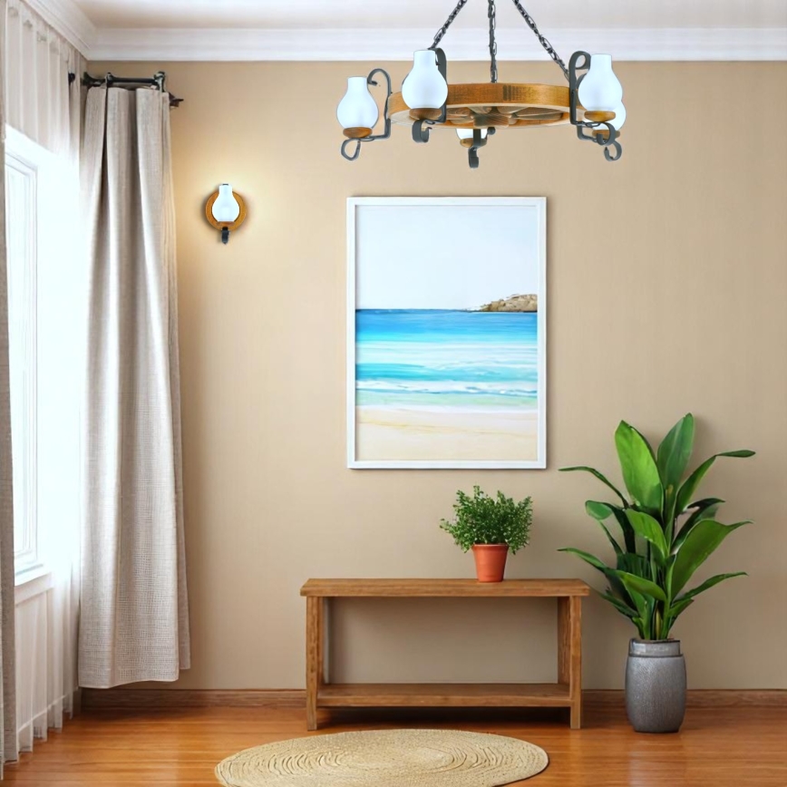 Candeeiro suspenso ROATA 5xE14/40W/230V diâmetro 70 cm faia - FSC certificado