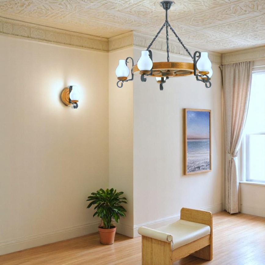 Candeeiro suspenso ROATA 5xE14/40W/230V diâmetro 70 cm faia - FSC certificado