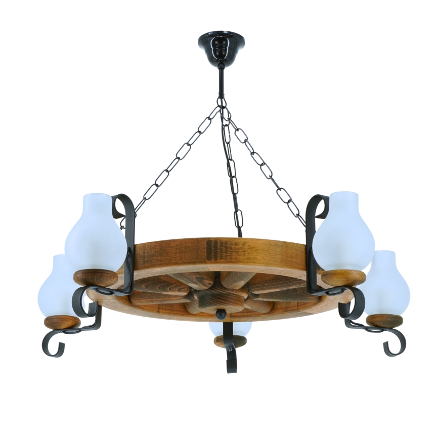 Candeeiro suspenso ROATA 5xE14/40W/230V diâmetro 70 cm faia - FSC certificado