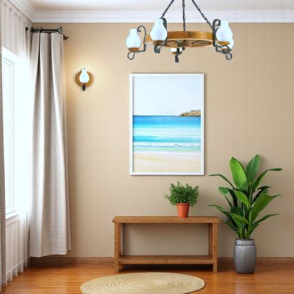 Candeeiro suspenso ROATA 5xE14/40W/230V diâmetro 70 cm faia