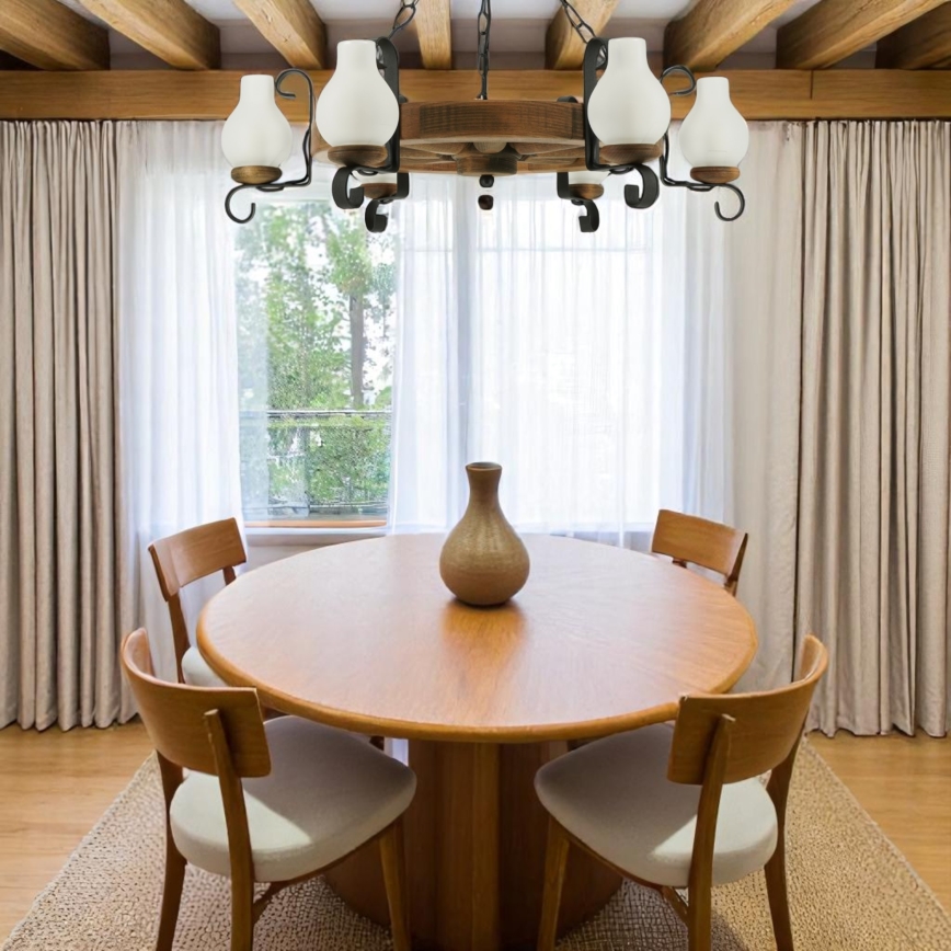 Candeeiro suspenso ROATA 6xE14/40W/230V diâmetro 70 cm faia - FSC certificado