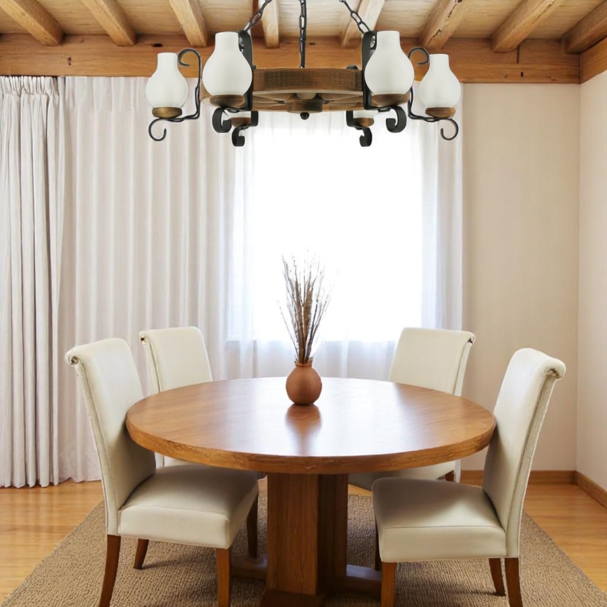 Candeeiro suspenso ROATA 6xE14/40W/230V diâmetro 70 cm faia - FSC certificado
