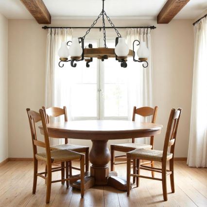 Candeeiro suspenso ROATA 6xE14/40W/230V diâmetro 70 cm faia - FSC certificado