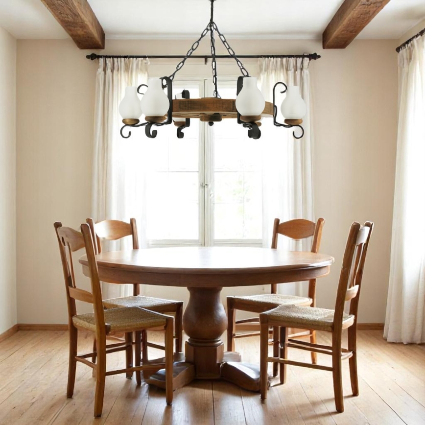 Candeeiro suspenso ROATA 6xE14/40W/230V diâmetro 70 cm faia - FSC certificado