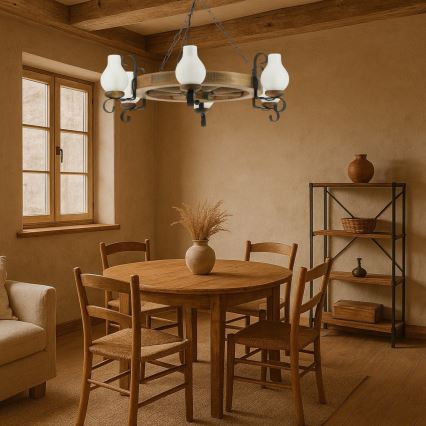Candeeiro suspenso ROATA 6xE14/40W/230V diâmetro 70 cm faia - FSC certificado