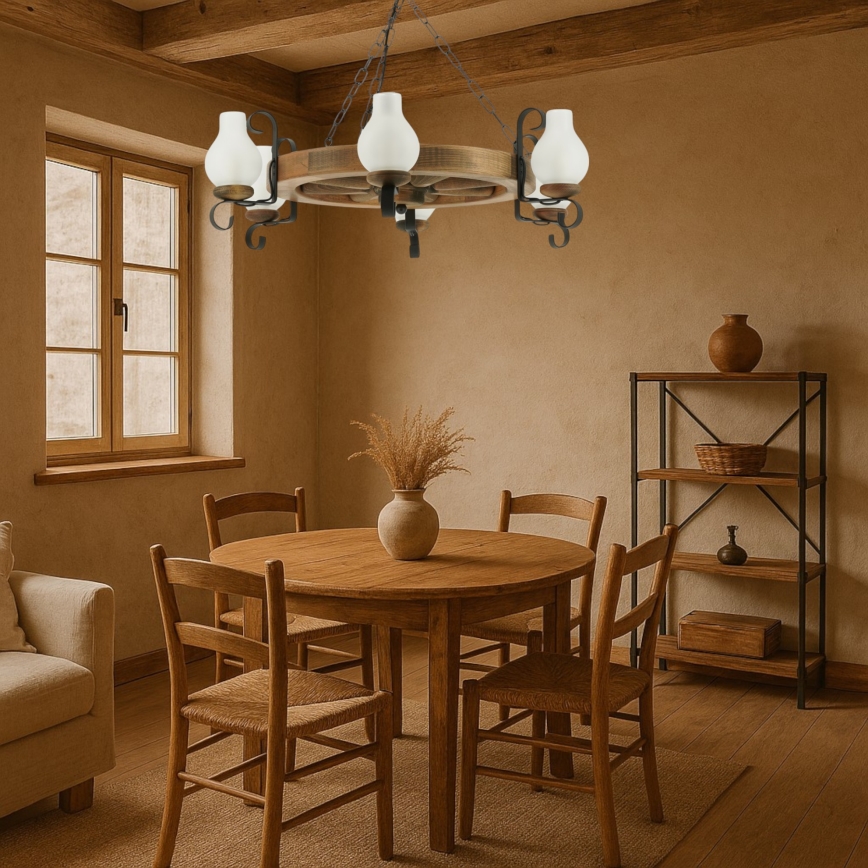 Candeeiro suspenso ROATA 6xE14/40W/230V diâmetro 70 cm faia - FSC certificado