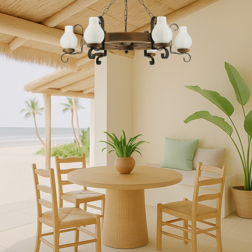 Candeeiro suspenso ROATA 6xE14/40W/230V diâmetro 70 cm faia - FSC certificado