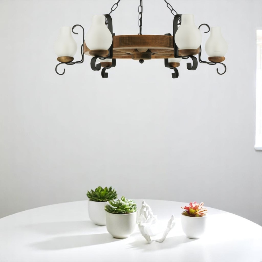 Candeeiro suspenso ROATA 6xE14/40W/230V diâmetro 70 cm faia - FSC certificado