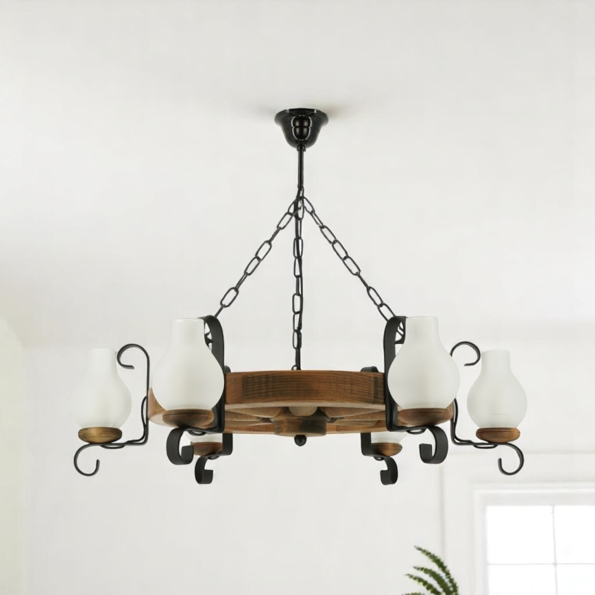 Candeeiro suspenso ROATA 6xE14/40W/230V diâmetro 70 cm faia - FSC certificado